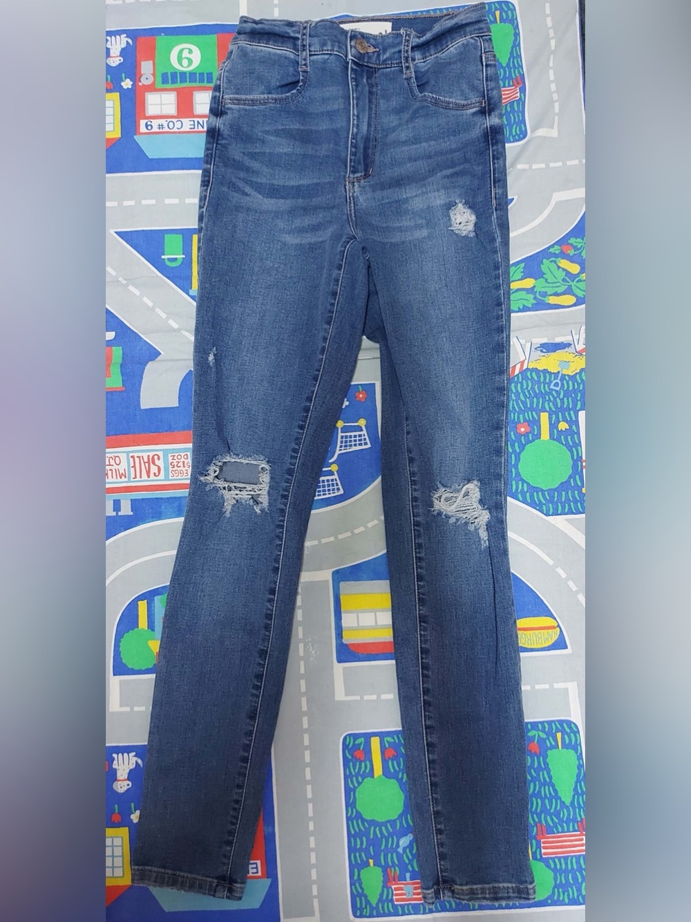 Garage blue distressed skinny jeans